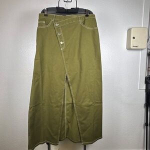 Baum und Pferdgarten Olive Green Maxi Sigge Skirt with Button Detail